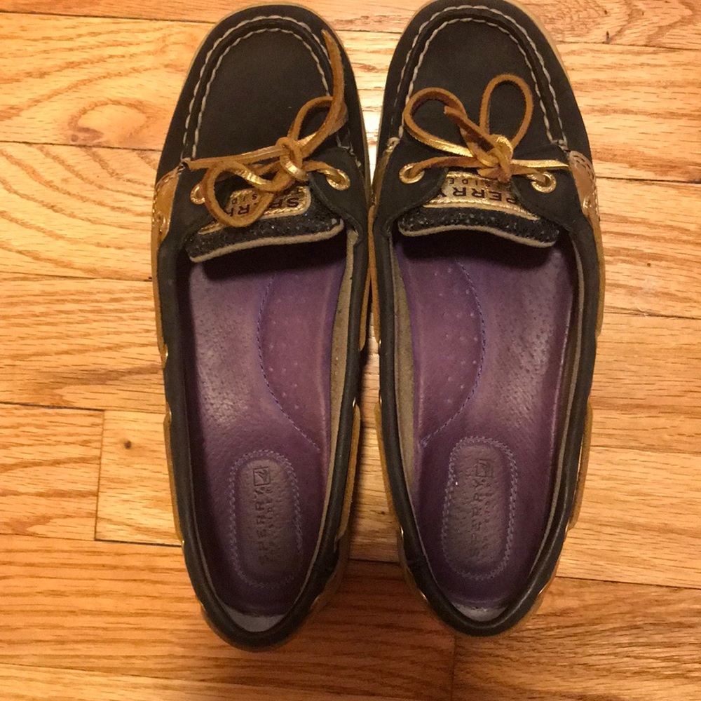 Black and gold Sperry